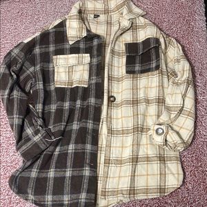 SHEIN Brown and Cream Oversized Button Down Shirt